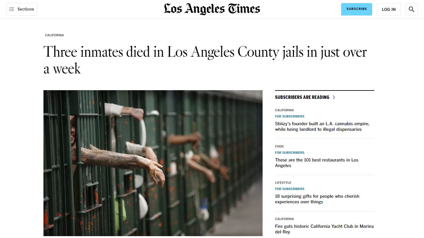 Three inmates died in Los Angeles County jails in just over a week